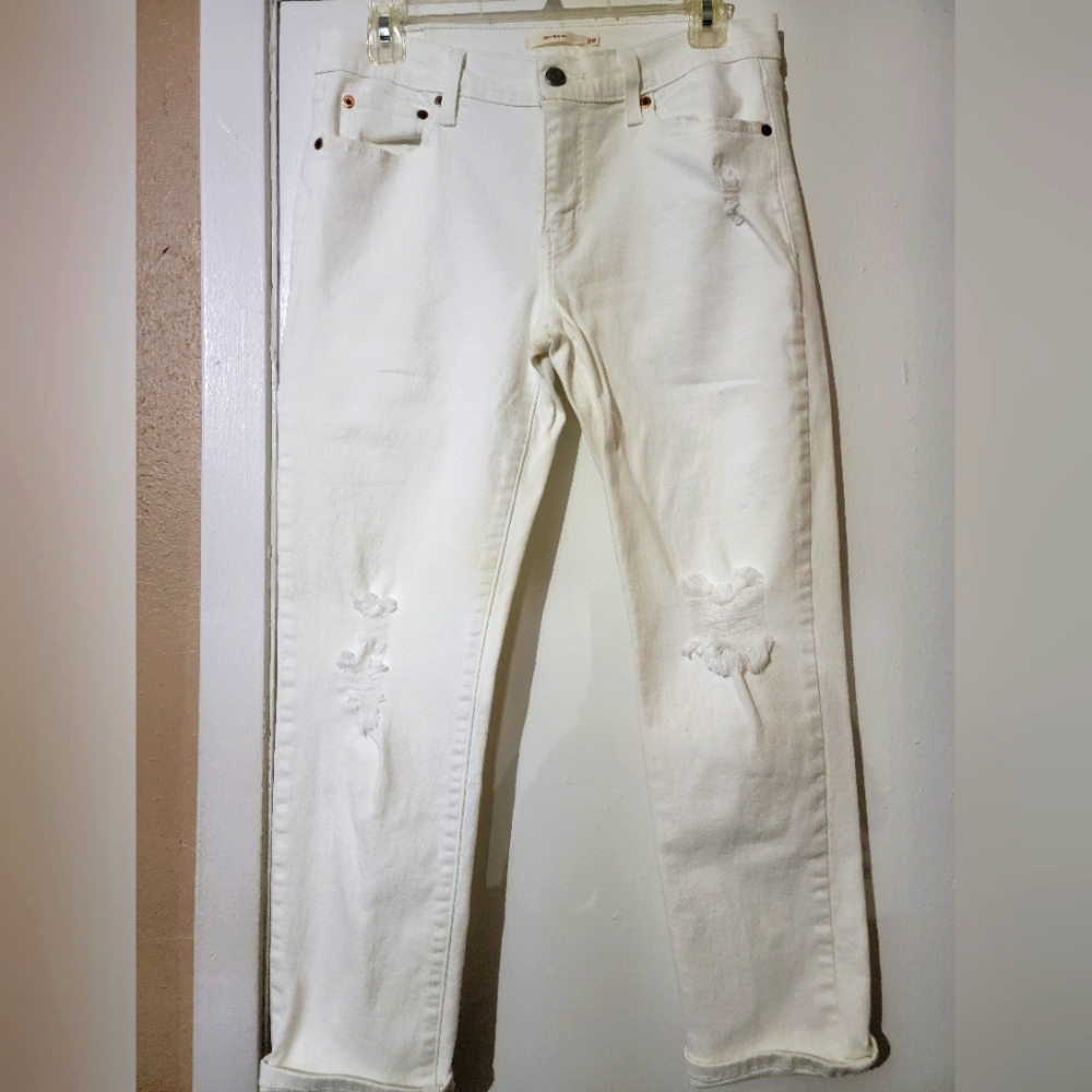 Levi's White Boyfriend Distressed Jeans
